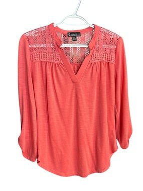 Signature Studio Coral Crochet-Yoke V-Neck Top